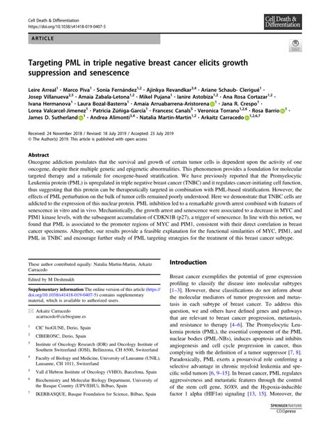 Pdf Targeting Pml In Triple Negative Breast Cancer Elicits Growth