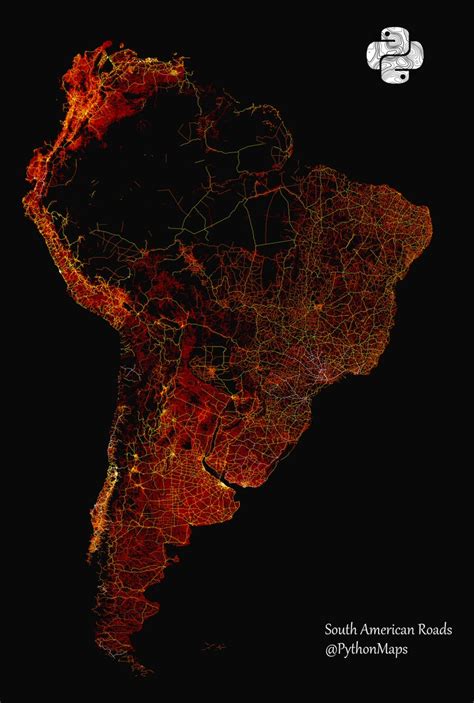 Python Maps On Twitter Roads Of South America Shows All Roads From