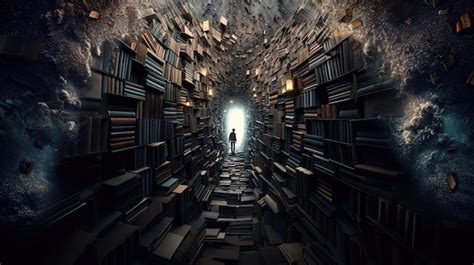 Premium Photo A Man Standing In A Tunnel Of Books With A Light