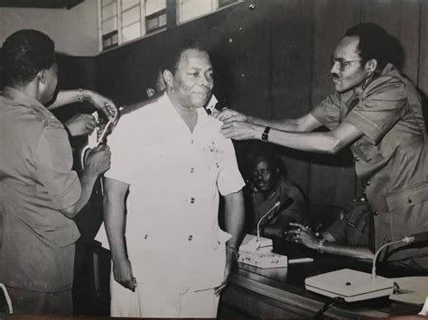 Babangida And Aikhomu Decorating Abacha With His New Rank Throwback