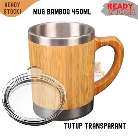 Jual Mug Kantor Stainless Bamboo Ml Gelas Air Bambu Tutup