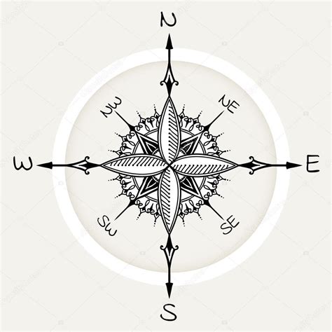 Graphic Wind Rose Compass Drawn With Floral Elements Stock Vector By ©xarlyxa 115214154