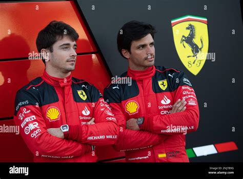 L To R Charles Leclerc Mon Ferrari With Team Mate Carlos Sainz Jr