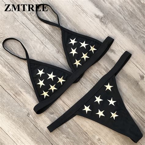 ZMTREE Bikini Set Embroidery Swimsuit Star Beach Bathin Suit Women