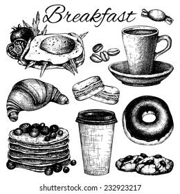 Vector Set Ink Hand Drawn Breakfast Stock Vector Royalty Free