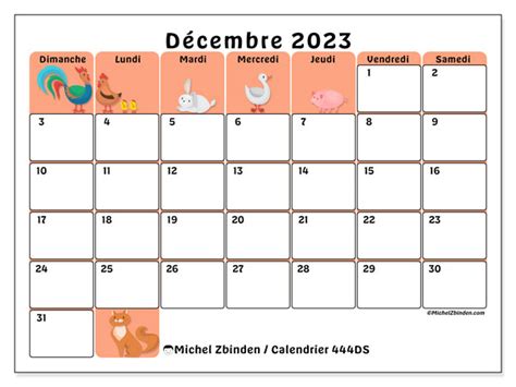 Calendrier décembre 2023 à imprimer 444DS Michel Zbinden LU