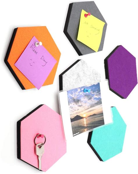 Omitfu Set Of 6 Hexagon Felt Pin Board Self Adhesive