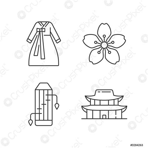 Korean Ethnic Symbols Linear Icons Set Stock Vector Crushpixel