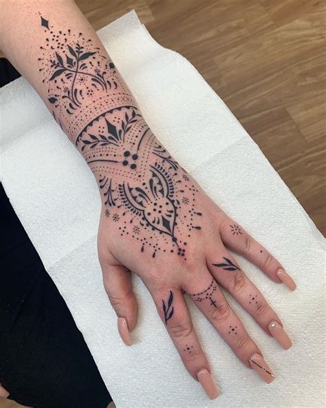 Ultra Fine Line Hand Tattoo Mandala Dot Work Mandala Hand Tattoos