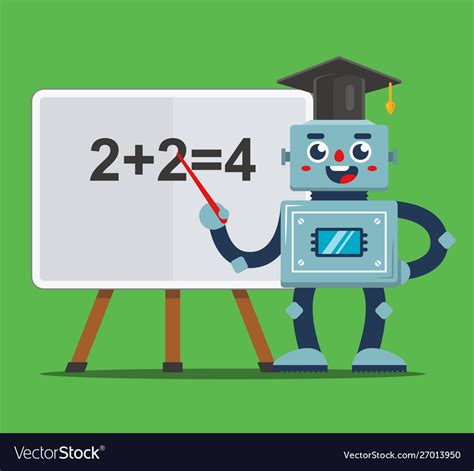 Robot teacher teaches children in classroom Vector Image