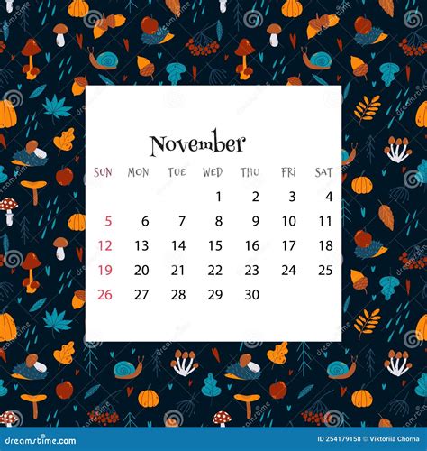 2023 Calendar For November Vector Illustration Of Month Calendar On