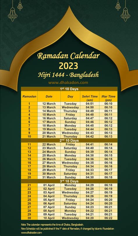 Ramadan 2024 Calendar Bangladesh Sehri And Iftar Time Schedule