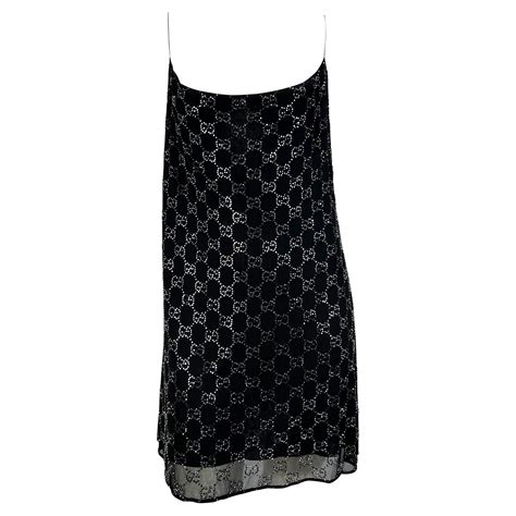 S S 1998 Gucci By Tom Ford Gg Monogram Rhinestone Silk Chiffon Navy Dress For Sale At 1stdibs