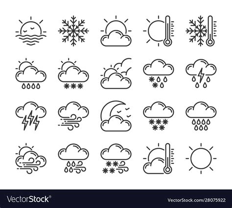 Weather Icons Forecast Line Icon Set Royalty Free Vector