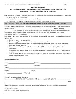 Fillable Online Recreation Residence Revocation Request Form Fax