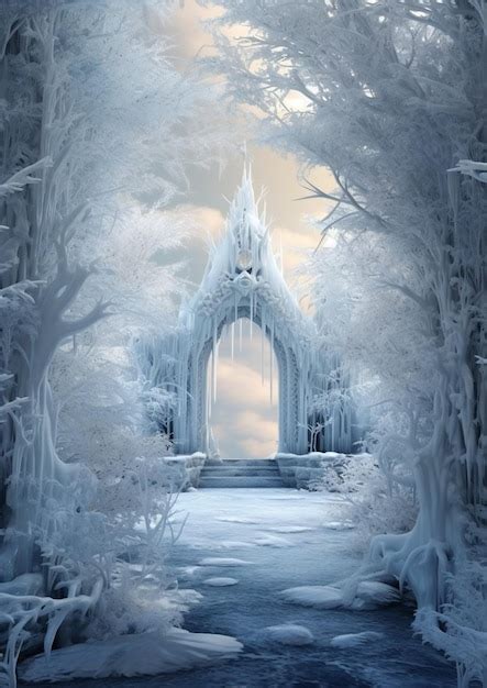 Premium Ai Image Snowy Path Leading To A Frozen Castle In A Frozen