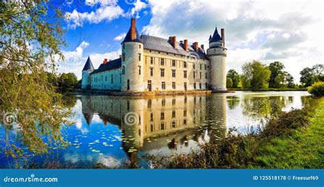 Romantic Medieval Castles Of Loire Valley Plessis Bourrefrance Stock