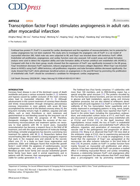 PDF Transcription Factor Foxp1 Stimulates Angiogenesis In Adult Rats