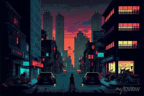 Pixel Art Of A Cyberpunk City At Night 8 Bit Art Canvas Prints For The