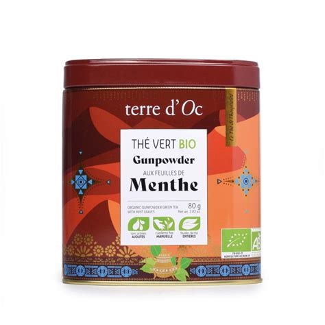 Thé vert bio aux feuilles de menthe Boîte Métal Terre d Oc