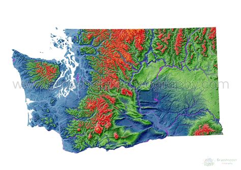 Washington Elevation Map White Fine Art Print Grasshopper Geography