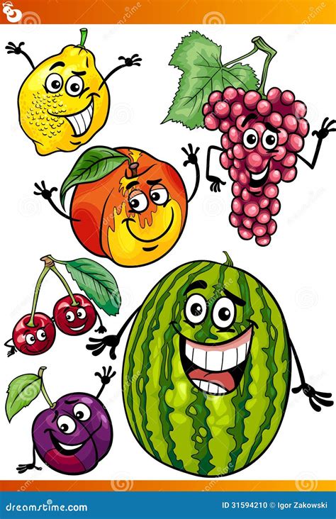 Funny Fruits Cartoon Illustration Set Stock Vector Illustration Of