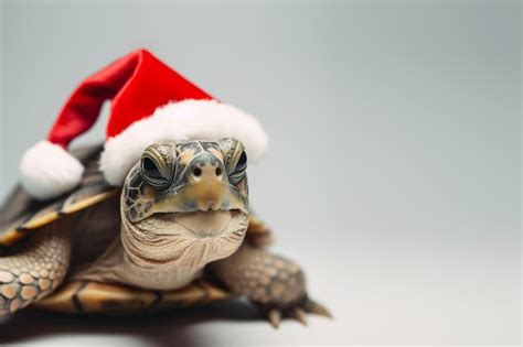 Premium Ai Image Funny Turtle In Santa Hat On White Background Merry