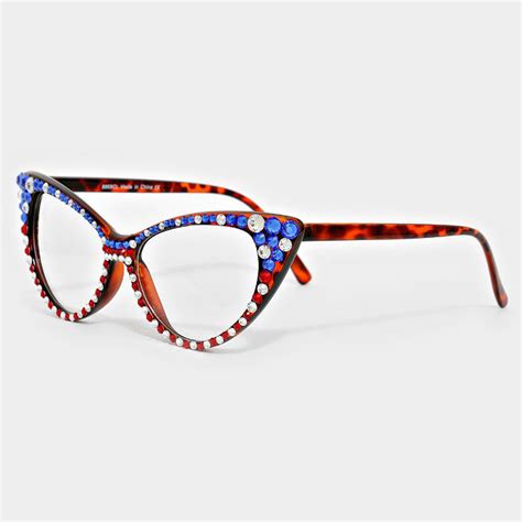 American Flag Crystal Cat Eye Clear Lens Sunglasses