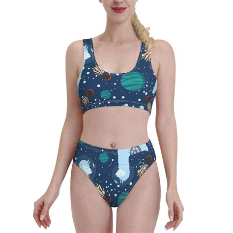 Bixox Alpaca Astronaut In Space Pattern Two Piece Sports Bikini With U