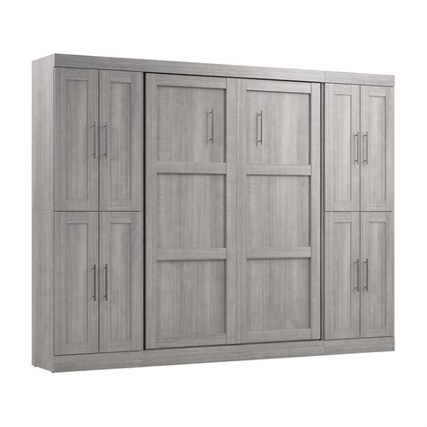 Bestar Pur Engineered Wood Full Murphy Bed With Storage Cabinets In