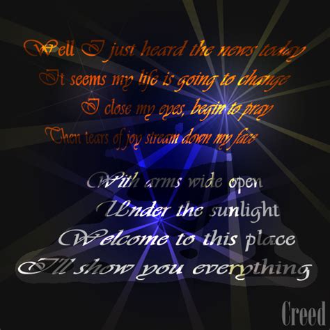 Song Lyric Quotes In Text Image: With Arms Wide Open - Creed Song Quote ...