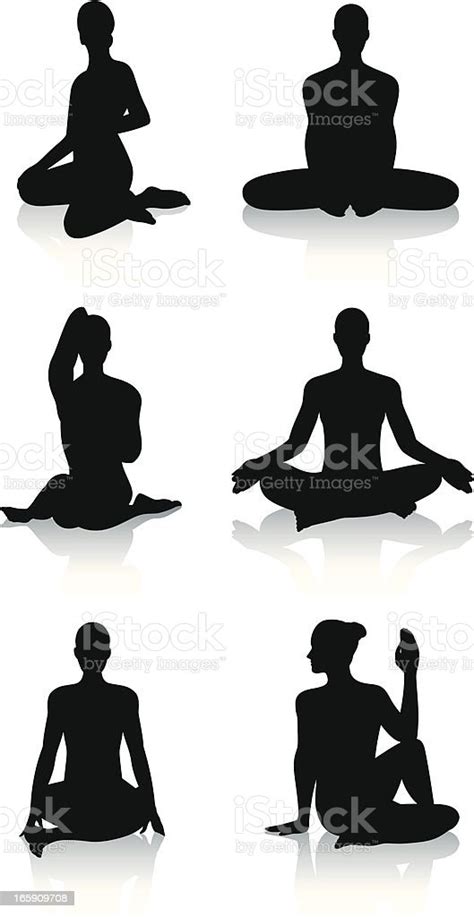 Stylized Yoga Silhouettes Seated Stock Illustration Download Image