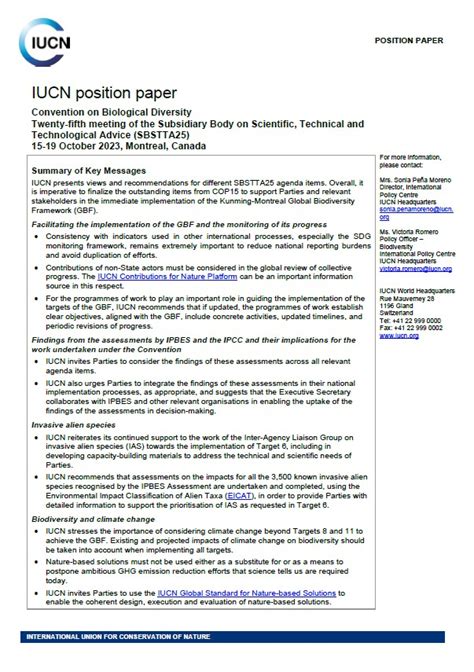 Documento De Posici N De La Uicn Para Cbd Osactt Resource Iucn