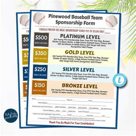 Baseball Sponsorship Form Sponsership Membership Donation Signup