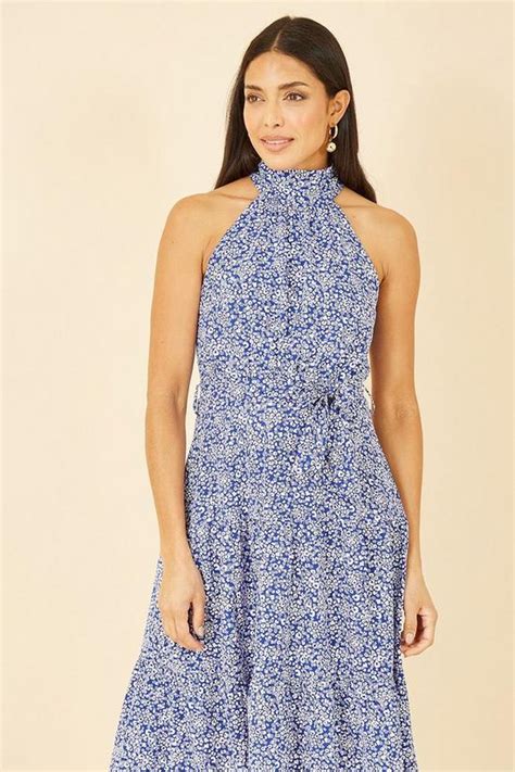 Dresses Blue Ditsy Floral Halter Gypsy Dress Mela