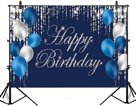 Happy Birthday Backdrop Navy Blue And Silver Happy Birthday Sign Blue