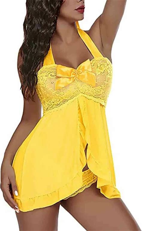Buy Zxs Style Women Yellow Lace Babydoll Lingerie Set Online At Best Prices In India Jiomart