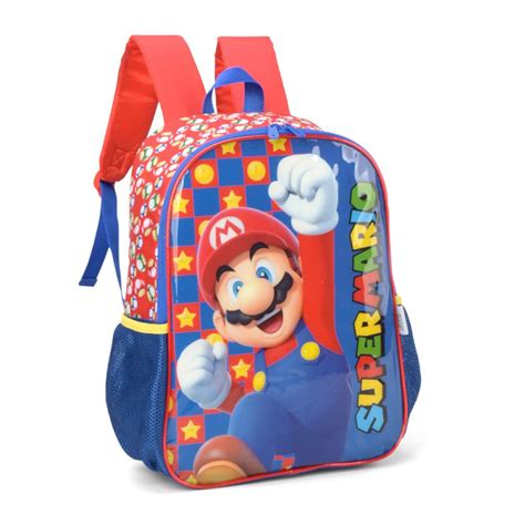 Mochila Escolar De Costas Infantil Super Mario Azul Luxcel