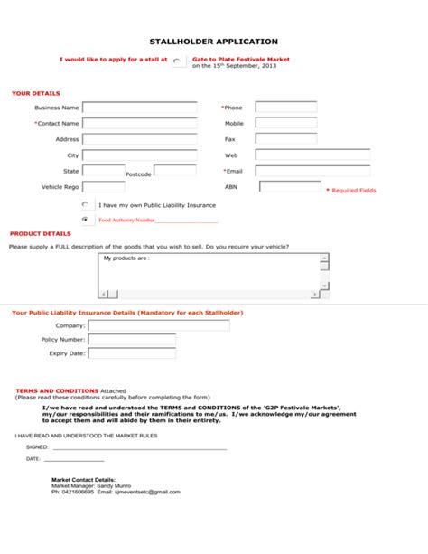 STALLHOLDER APPLICATION