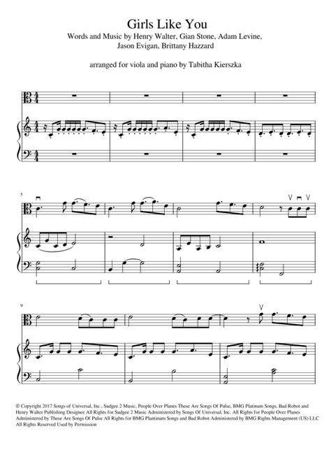 Girls Like You Arr Tabitha Kierszka By Maroon 5 Sheet Music For Viola And Piano At Sheet