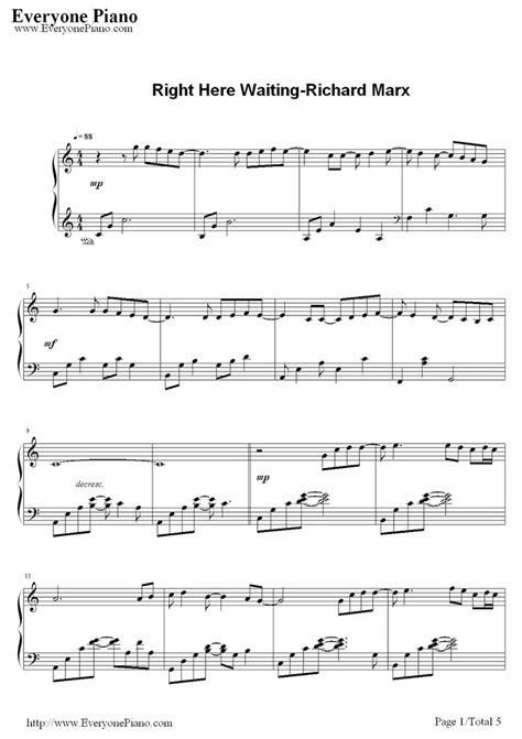 Free Right Here Waiting Richard Marx Piano Sheet Music Preview 1 Free