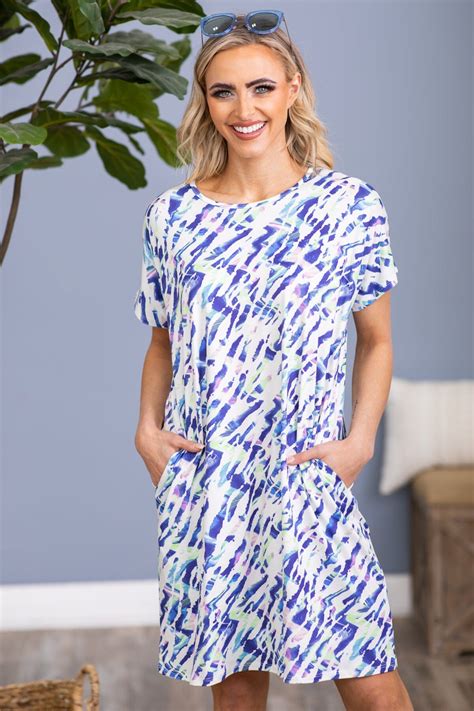 Blue Abstract Print Short Sleeve Dress · Filly Flair