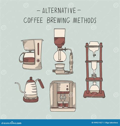 Alternative Coffee Brewing Methods Illustration Set Stock Vector