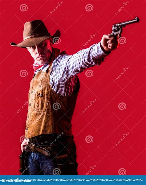 Man Wearing Cowboy Hat Gun West Guns Portrait Of A Cowboy American