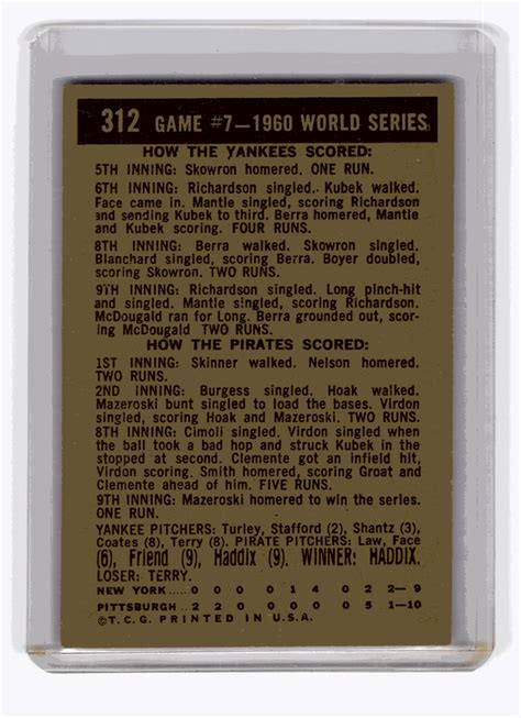 Topps Baseball Card Bill Mazeroski World Series Game Ebay