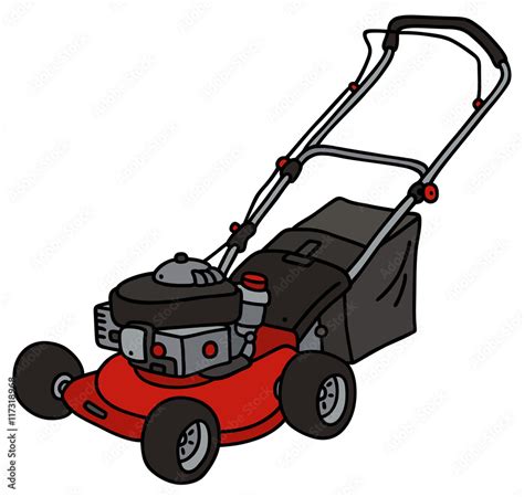 Red Garden Lawn Mower Hand Drawing Vector Illustration Stock Vector