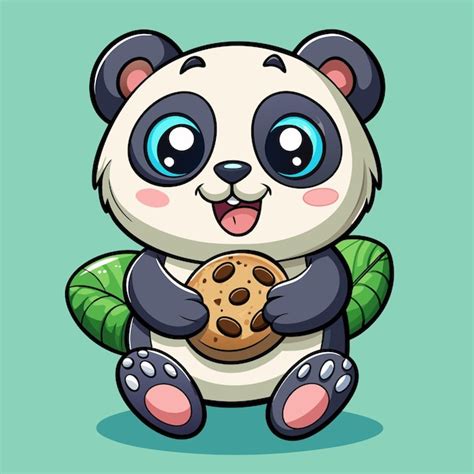 Прекрасная панда с вкусным печенье Векторная иллюстрация мультфильма ...