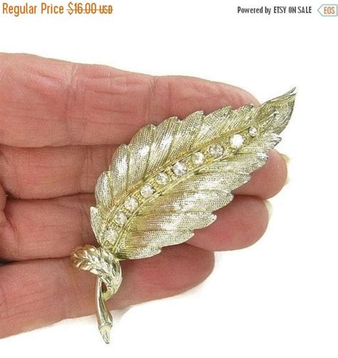 Clear Rhinestones Leaf Brooch Vintage Mid Century By Myvintagejewels On