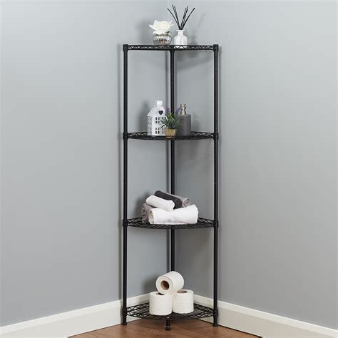 4 Tier Corner Bathroom Storage Shelves Metal Black Shelving Unit ...