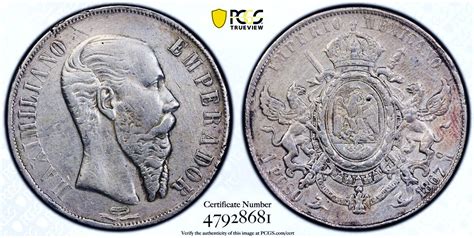 Mexico 1 Peso Maximilian Maximiliano I KM 388 1 VF Detail PCGS Silver